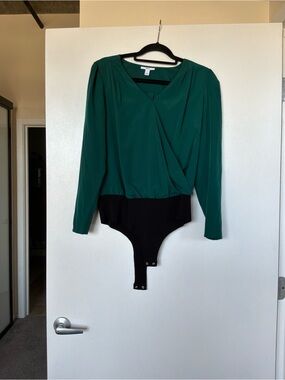 Bar III Teal Green Surplice Blouse Bodysuit